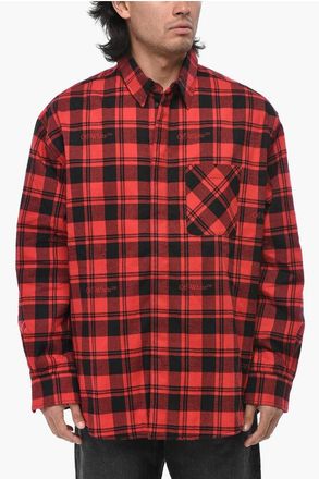 Off-white Cotton Flannel Padded Overshirt with Check Pattern size M