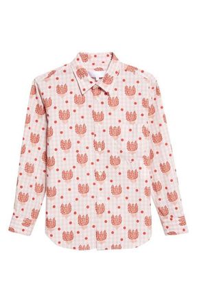 Comme Des Gar&ccedil;ons Polka Dot Floral Gingham Cotton Poplin Button-Up Shirt in Pink at Nordstrom, Size Medium