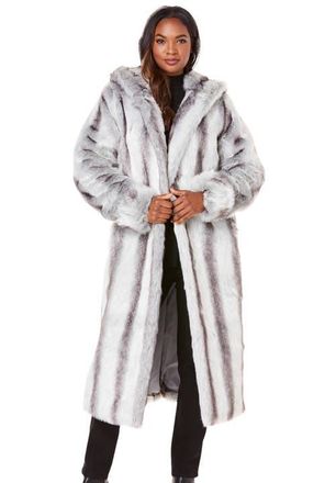 Roaman's Plus Size Hooded Faux Fur Coat in Chinchilla at Nordstrom, Size 5X