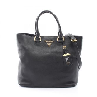 Prada Black Leather Handbag Tote Bag (Pre-Owned)