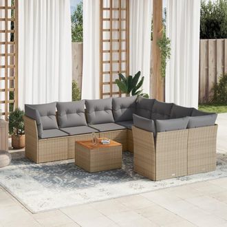 vidaXL Set De Sof&aacute;s De Jard&iacute;n 9 Pzas Con Cojines Rat&aacute;n Sint&eacute;tico Beige Vidaxl