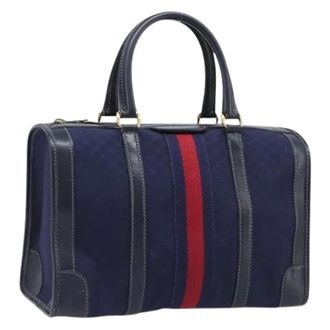 Gucci Pre-owned Vintage Boston Bag - Dames - Pre-owned - Blauw - Maat: ONE Size Leer