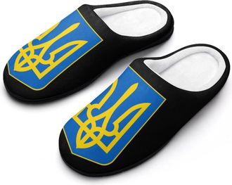 Generic Coat of Arms of Ukraine Mens House Slippers Memory Foam Washable Cotton Slip on Home Shoes