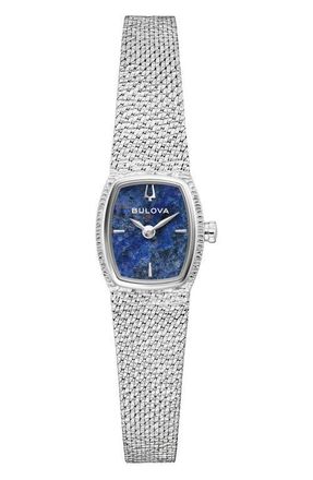Bulova Goddess of Time Sodalite Mesh Strap Tonneau Watch, 17mm in Silver-Tone at Nordstrom