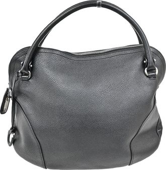 Ferragamo Gancini Handbag Leather Black Leather Handbag (Pre-Owned)