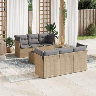 vidaXL Vidaxl - Set Sof&aacute;s De Jard&iacute;n 7 Piezas Y Cojines Rat&aacute;n Sint&eacute;tico Beige