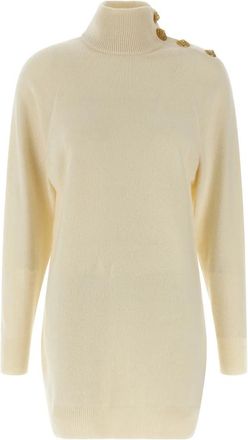 Balmain Korte Kasjmier Jumper Jurk - Dames - Kleedjes - Beige - M - Kasjmier - Kleedjes