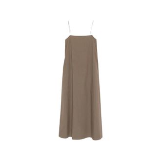 Matteau Maxi Dresses, female, Brown, Size: XL Spaghetti-Strap Square-Neck Maxi Dress