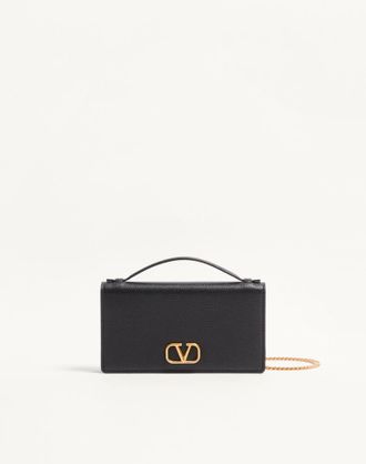 Valentino Garavani Portafoglio con catena VLogo Signature in Vitello Granato Donna NERO UNI