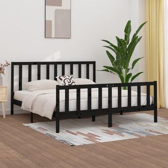 vidaXL Estructura De Cama De Madera Maciza Negra 200x200 Cm Vidaxl