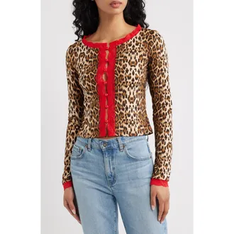 Princess Polly Pour It Up Leopard Lace Trim Button-Up Top at Nordstrom, Size 2