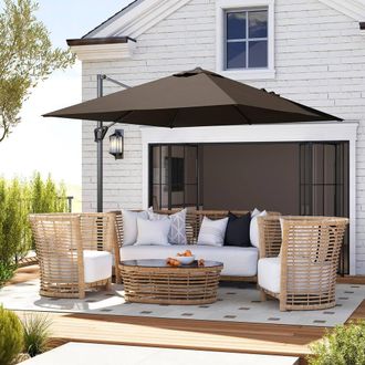 OUTSUNNY Square Cantilever Roma Parasol 360 Degree Rotation Hand Crank, Tan