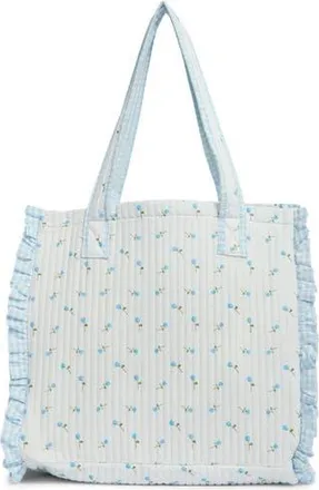 Madden Girl Floral Quilted Tote Bag with Pouch in Blue Ditsy at Nordstrom Rack