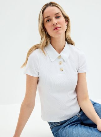 Contemporaine Womens Plain ribbed fitted Polo Shirt shirt