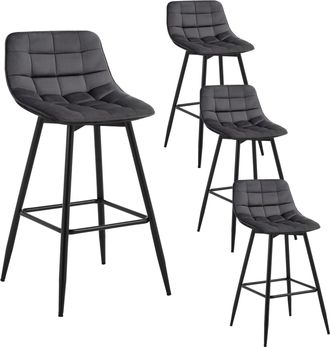 Woltu Woltu - Juego De 4 Taburetes De Bar Con Reposapi&eacute;s, Taburete De Bar/bistr&oacute;, Asiento De Terciopelo, Patas De Metal, Gris Oscuro