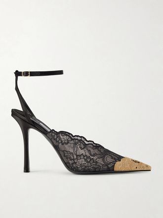 Jimmy Choo London D&eacute;collet&eacute; In Pizzo Con Finiture In Raso E Decorazione Faiz 100 - Nero