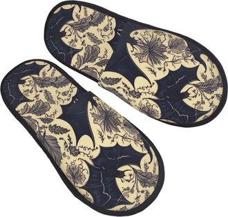 Generic Camping Slippers Bat Print Breathable Fuzzy Slippers Unisex House Shoes For Indoor Hotel Guest Room L