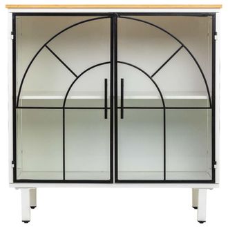 Wanderlust Deco Aparador de vidrio y madera, 2 puertas 81x35,5x80h cm - blanco
