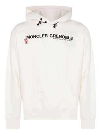 Moncler Hoodie With Logo Detail In White Cotton