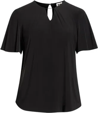 Anne Klein Pleat Neck Bell Sleeve Top in Anne Black at Nordstrom, Size 0 X