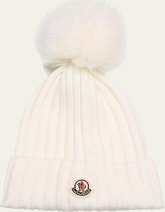Moncler Wool Beanie with Faux Fur Pom