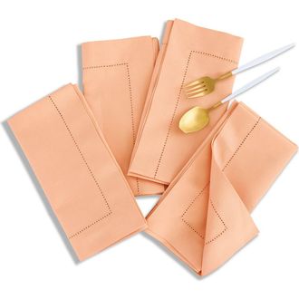Solino Home Linen Dinner Napkins - Cotton Linen Hemstitch, 20 x 20 in Peach Bloom at Nordstrom, Size Large