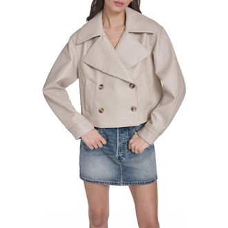 Levi's Double Breasted Faux Leather Crop Trench Coat in Chateau Grey at Nordstrom, Size X-Large