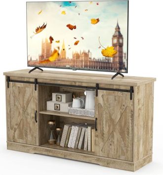 Costway 150cm Media Entertainment Center TV Stand Cabinet for 65 Inch TVs-Grey