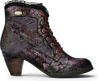 Laura Vita Womens Floral Goth Victorian Violet Leather Heeled Ankle Boots - Alcizeeo-190