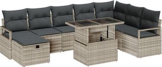 vidaXL Vidaxl - Garden Sofa Set with Cushion 9 pcs Light grey Poly rattan