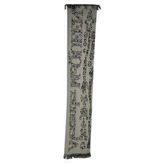 Alexander McQueen Alexander Mcqueen Geprinte Fringed Sjaal in Grijze Wol
