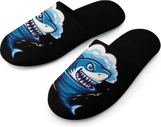 Generic Shark Tornado Storm Hurricane Mens Slippers Warm Non-Slip Houes Shose Spa Slipper for Home Bedroom