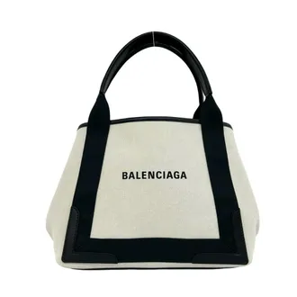 Balenciaga Navy White Canvas Leather Handbag Pouch Tote Bag (Pre-Owned)