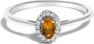 House of Brilliance 10K White Gold 5X3MM Oval Orange Citrine and Diamond Accent Halo Ring (I-J Color, I1-I2 Clarity)