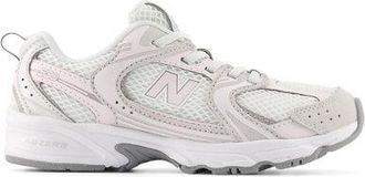New Balance Ni&ntilde;os 530 Bungee Lace en Gris/Rosa, Cuero, Talla 32.5