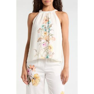 Vince Camuto Placed Floral High Neck Sleeveless Top in Antique White at Nordstrom, Size X-Large