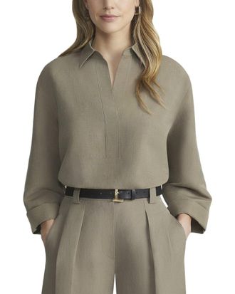 Lafayette 148 New York Pointed Collar Linen-Blend Popover Blouse