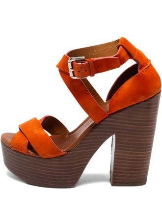 Ralph Lauren 125mm suede platform sandals - women - Suede/Leather/Leather/Rubber - 37 - Orange