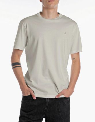 Replay Mens Replay R logo crew neck premium t-shirt STONE - Cream - Size: 42