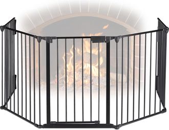 Relaxdays Relaxdays - Protector Chimenea, 5 Paneles, Barrera Seguridad Estufa, Acero, Con Puerta, Valla Protectora, 75cm Alto, Negro