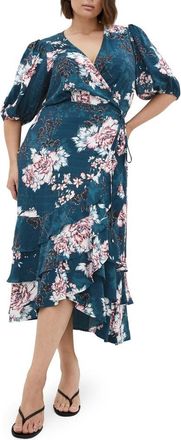 City Chic Bri Floral Midi Dress in Jade Blossom at Nordstrom, Size Xxxs