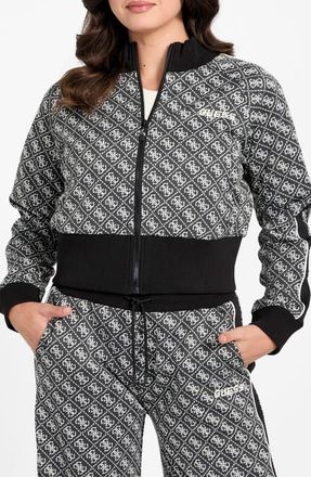 Guess Sarah 4G Logo Zip Front Sweatshirt in Silver at Nordstrom, Size X-Small