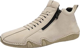 Generic Mens Leather High Top Shoes Mens Leather Boots Side Zip Hightop Skateboarding Shoes Slip On Walking Boots Soft Cushion Athletic Trainers Lightweight B