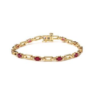 House of Brilliance 10K Yellow Gold Oval Ruby and 1/10 Cttw Diamond Bar Prong Set Bracelet at Nordstrom