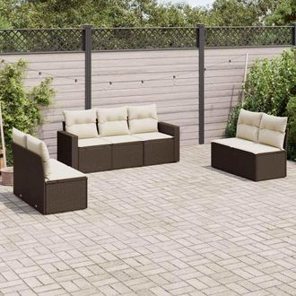 vidaXL Juego De Sof&aacute;s De Jard&iacute;n 7 Piezas Con Cojines Rat&aacute;n Pe Marr&oacute;n Vidaxl