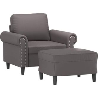 vidaXL Sill&oacute;n Con Taburete Cuero Sint&eacute;tico Gris 60 Cm Vidaxl