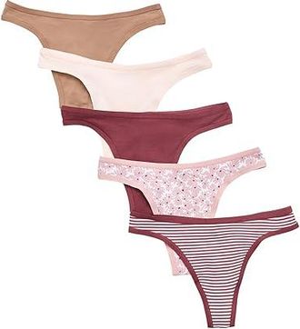 Pact Everyday Classic Thong 5-pack Womens Underwear Everyday Lakeside Lilies : XL, Cotton/Elastane