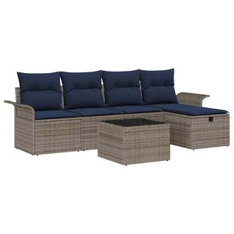 vidaXL Conjunto De Sof&aacute; De Jard&iacute;n 6 Pcs Gris Y Marino Rat&aacute;n Sint&eacute;tico Vidaxl