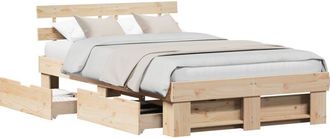 vidaXL Bed Frame with Headboard Brown 135 x 190 cm Solid pine wood Vidaxl