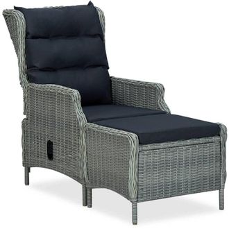 vidaXL Vidaxl - Sill&oacute;n Reclinable De Jard&iacute;n Con Reposapi&eacute;s Rat&aacute;n Pe Gris Claro